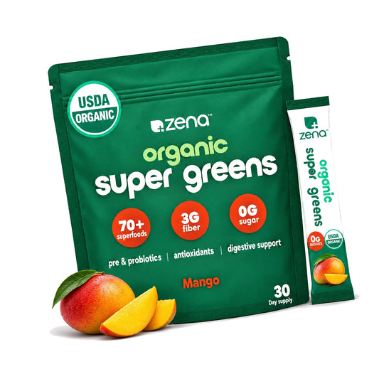 Zena Nutrition Organic Super Greens Powder, Mango, 30 Packets