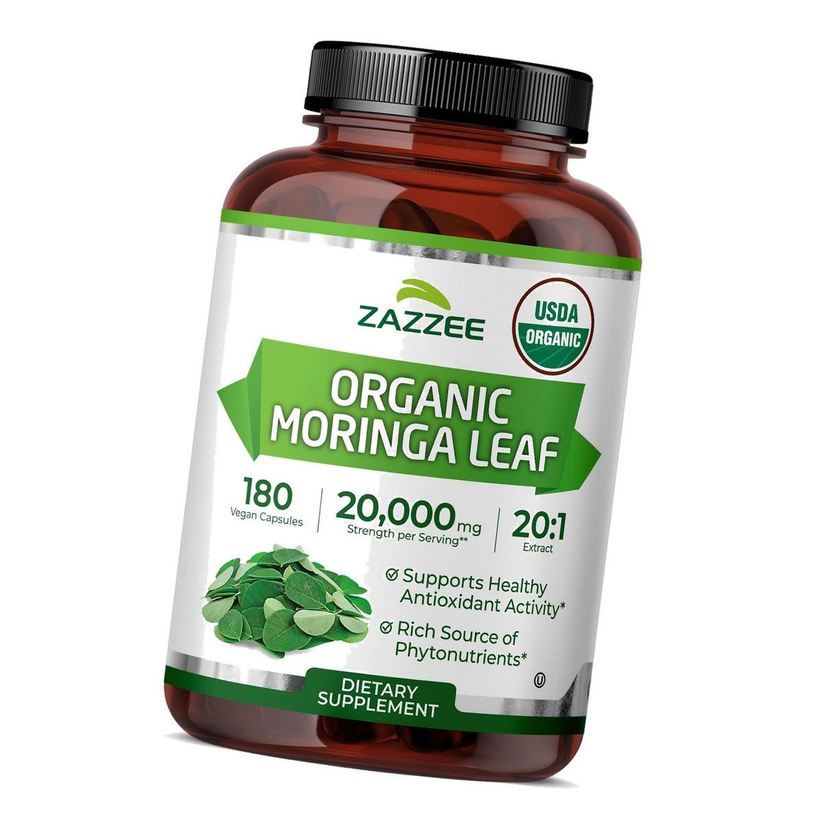 Zazzee USDA Organic Moringa Leaf 20:1 Extract, 180 Vegan Capsules