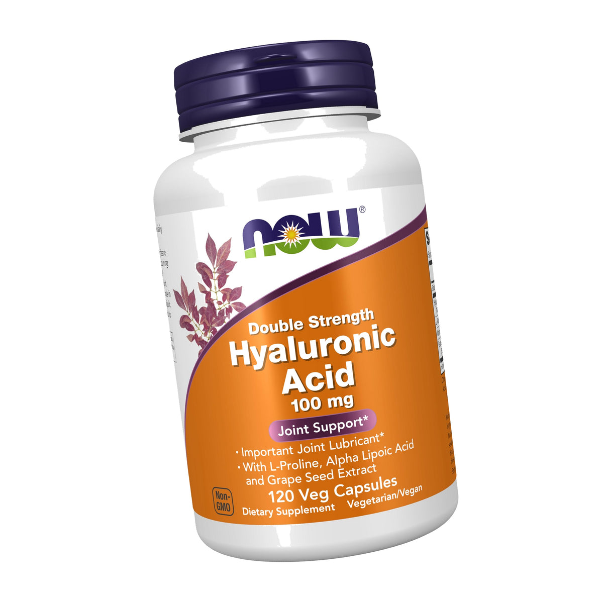 NOW Supplements, Hyaluronic Acid 100 mg, Double Strength, 120 Veg Caps