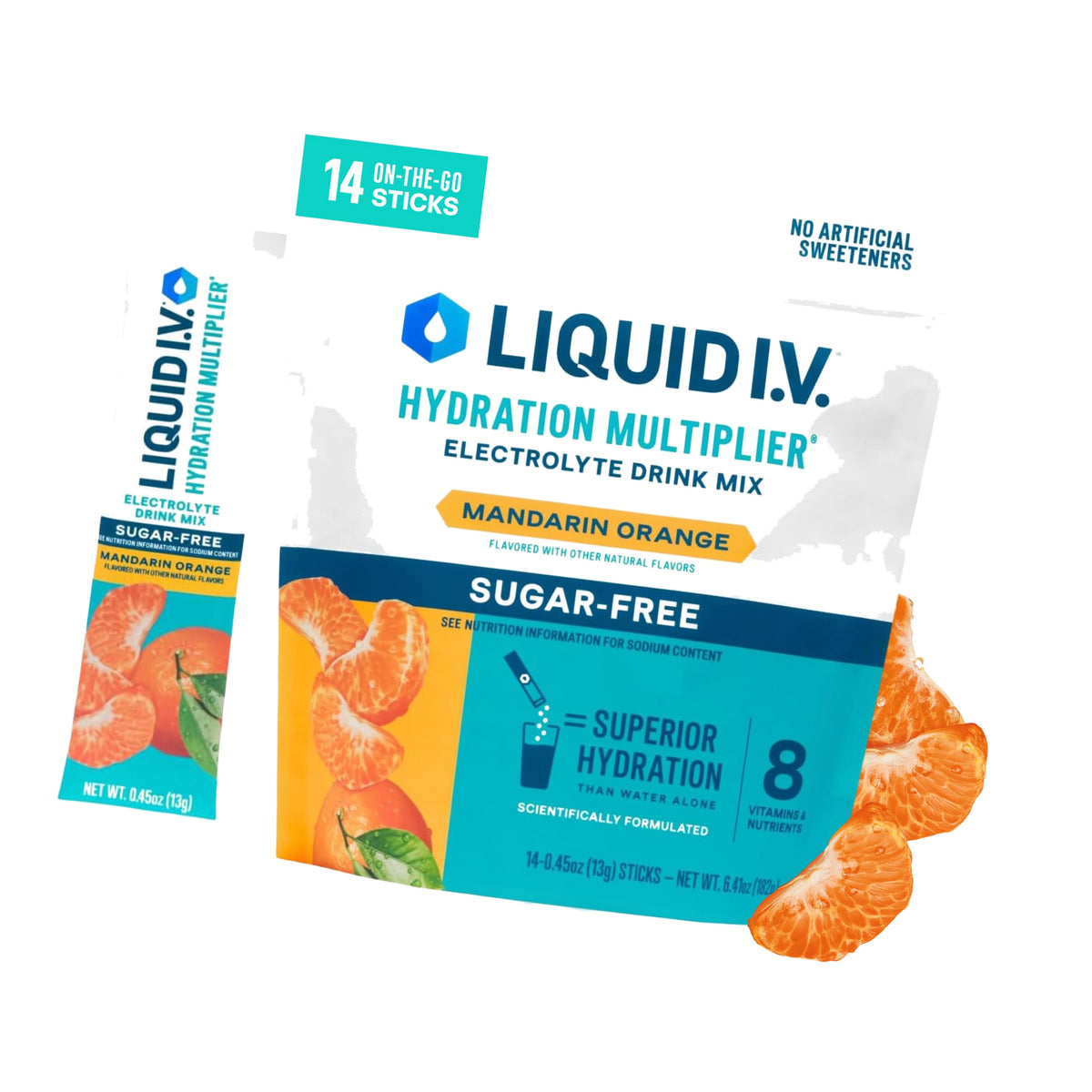 Liquid I.V. Sugar Free Hydration Electrolytes, Mandarin Orange, 14 Count