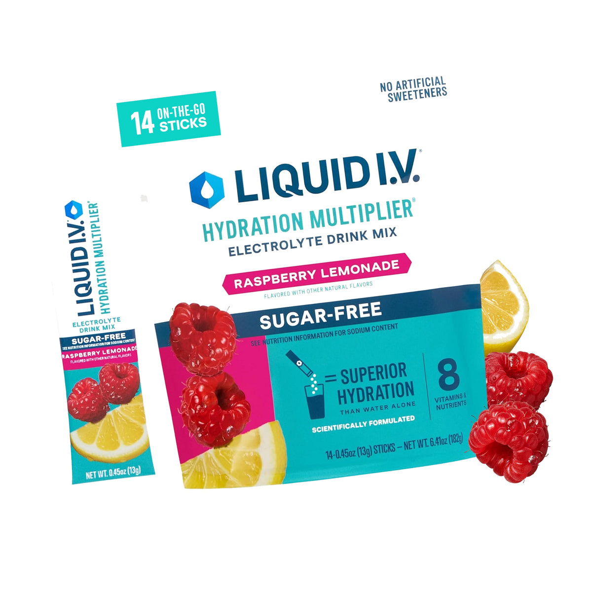 Liquid I.V. Sugar Free Electrolytes, Raspberry Lemonade,14 Count
