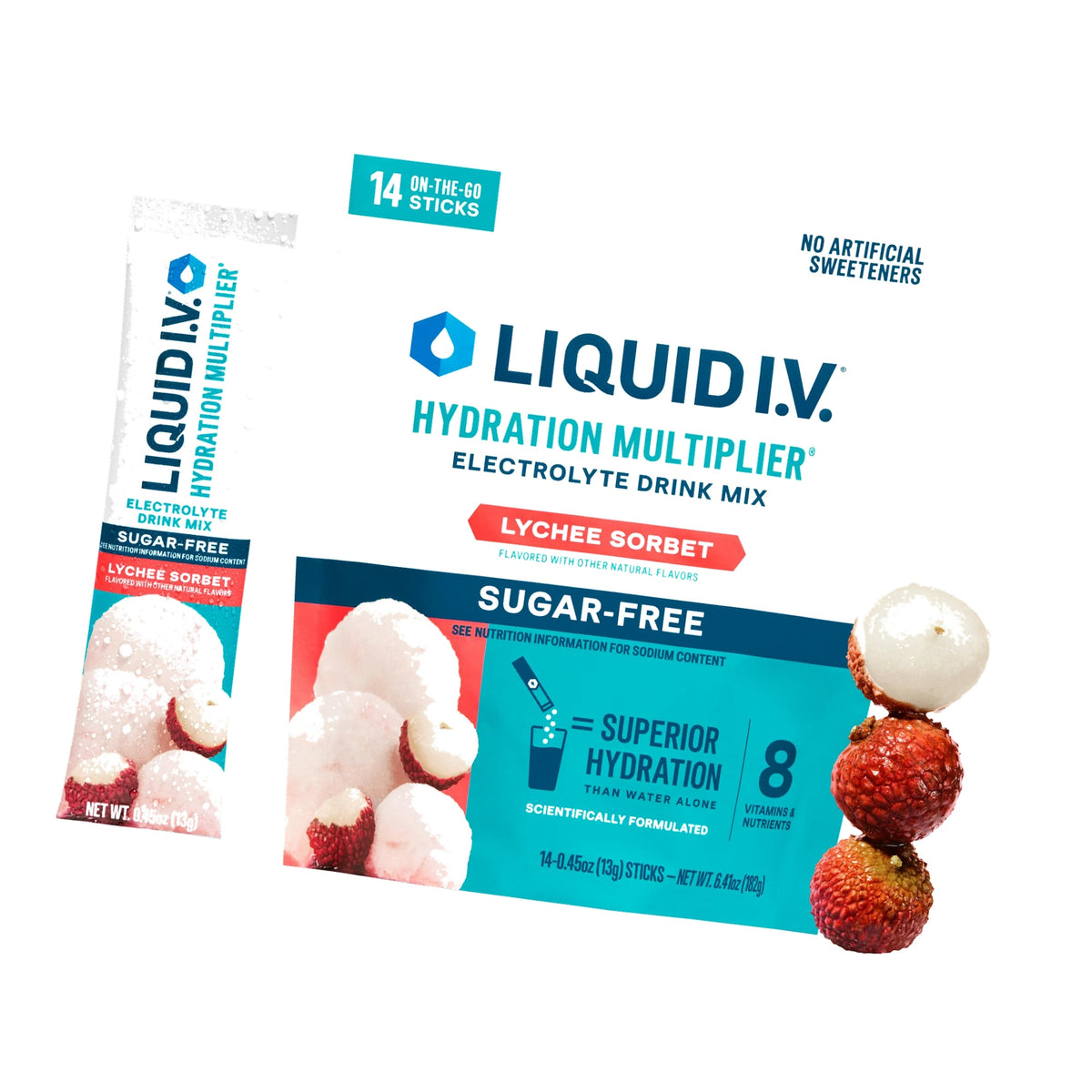 Liquid I.V. Sugar Free Hydration Electrolytes, Lychee Sorbet, 14 Count
