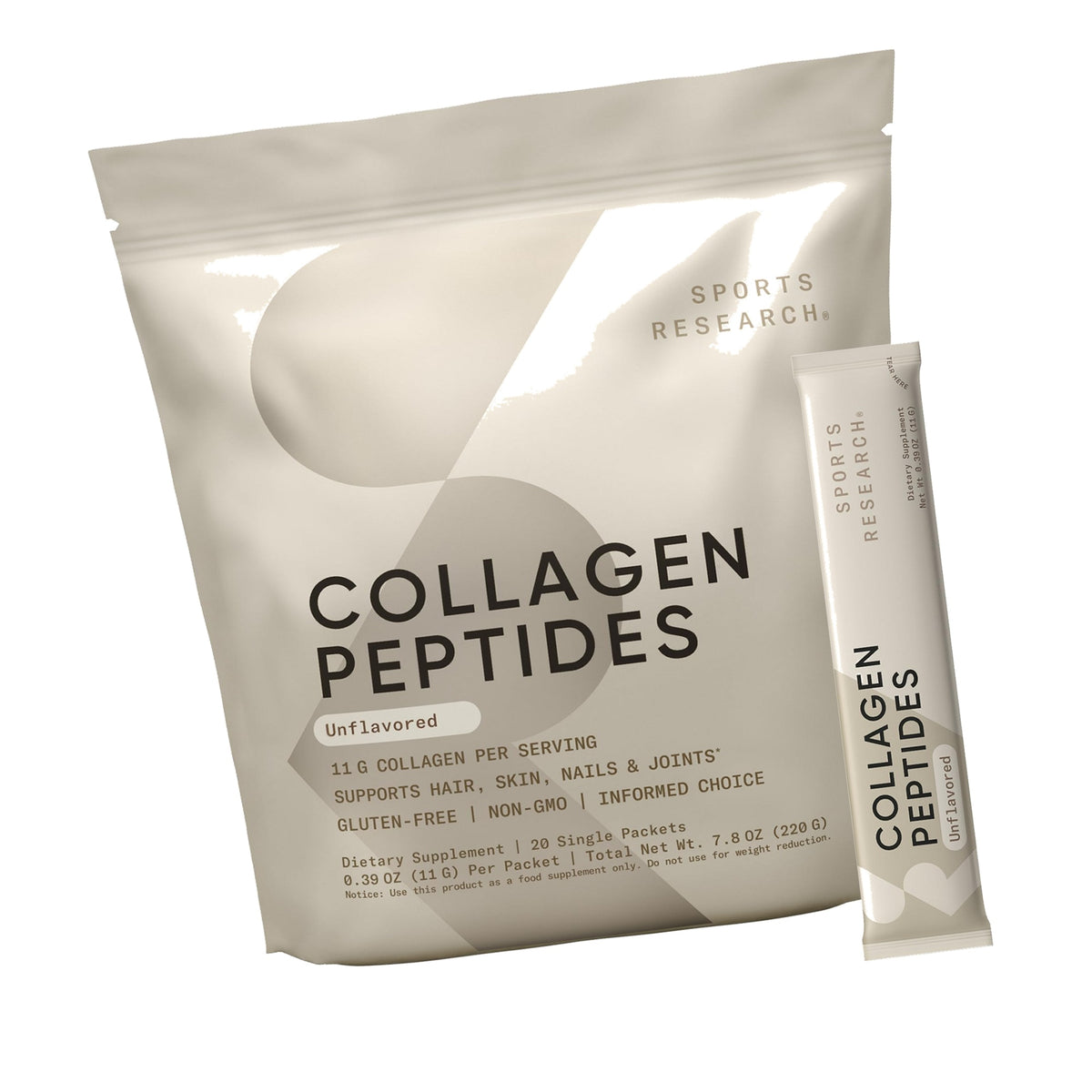 Sports Research® Collagen Peptides Protein Powder, 20 Packets (Unflavored)