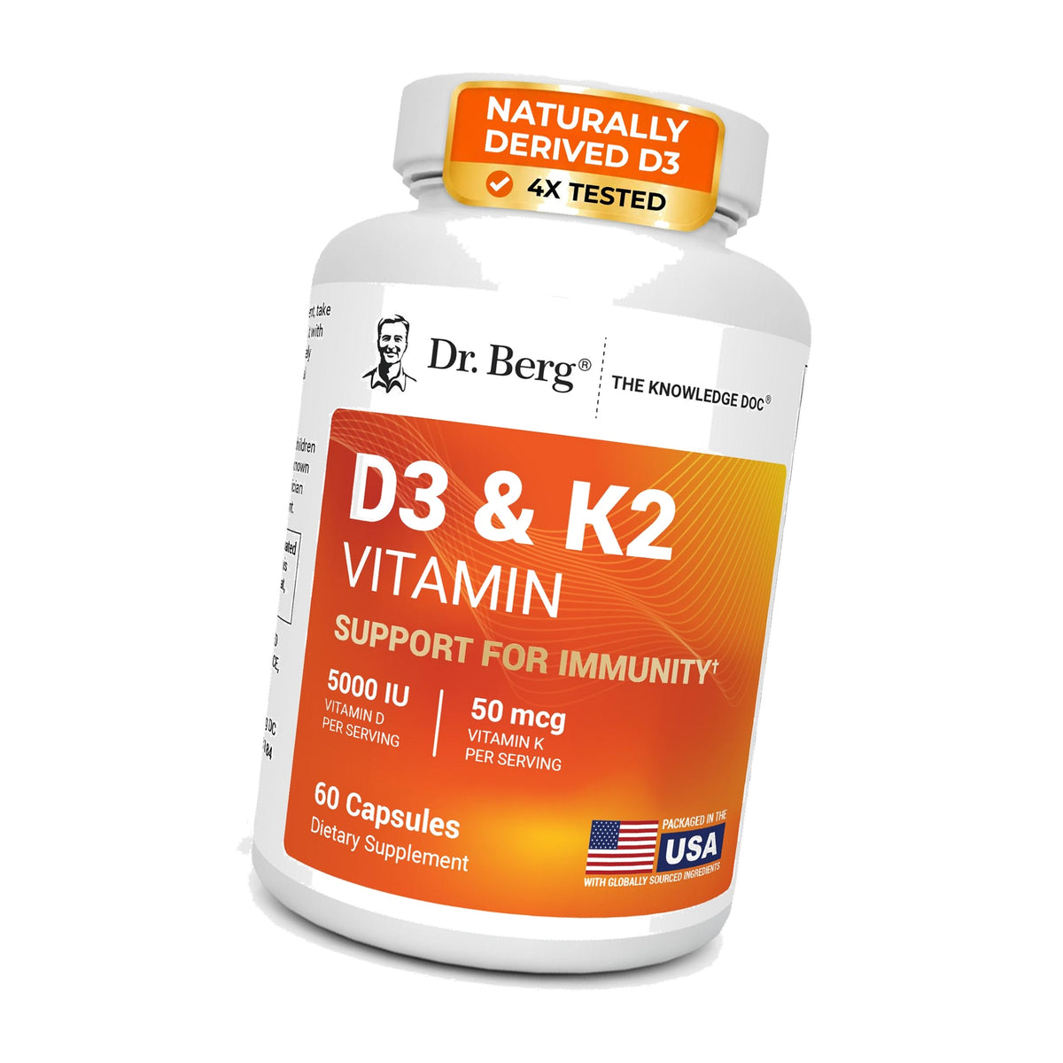 Dr. Berg 7-in-1 Vitamin D3 K2 5000 IU | Naturally Derived D3 | 4X Lab-Tested & Verified | High Absorption Formula | K2 D3 Vitamin Supplement | 60 Capsules