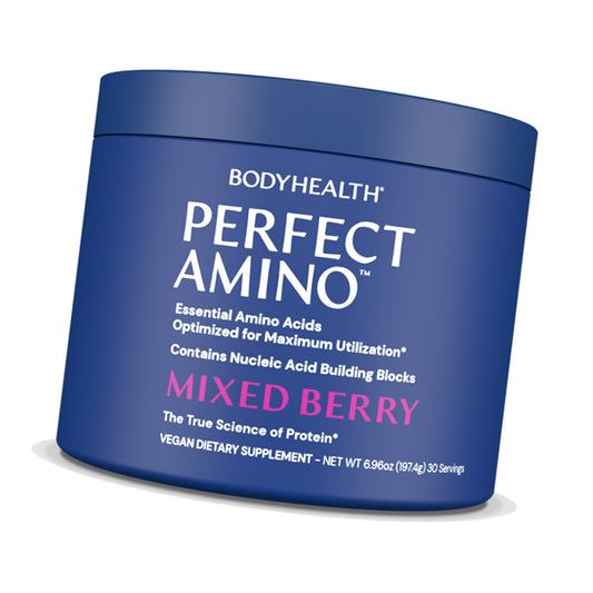 BodyHealth PerfectAmino Powder - BCAA and EAA Powder for Pre and Post Workout - Amino Acid Energy Drink for Men and Women to Support Lean Muscle and Recovery - Mixed Berry - 30 Servings