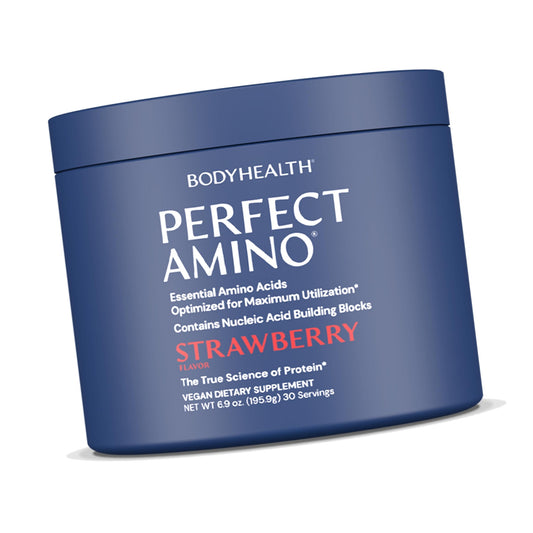 BodyHealth PerfectAmino Powder - BCAA and EAA Powder for Pre and Post Workout - Amino Acid Energy Drink for Men and Women to Support Lean Muscle and Recovery - Strawberry - 30 Servings