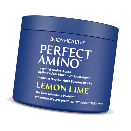 BodyHealth PerfectAmino Powder - BCAA and EAA Powder for Pre and Post Workout - Amino Acid Energy Drink for Men and Women to Support Lean Muscle and Recovery - Lemon Lime - 30 Servings