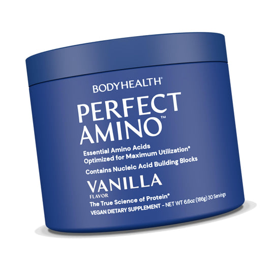 BodyHealth PerfectAmino Powder - BCAA and EAA Powder for Pre and Post Workout - Amino Acid Energy Drink for Men and Women to Support Lean Muscle and Recovery - Vanilla - 30 Servings