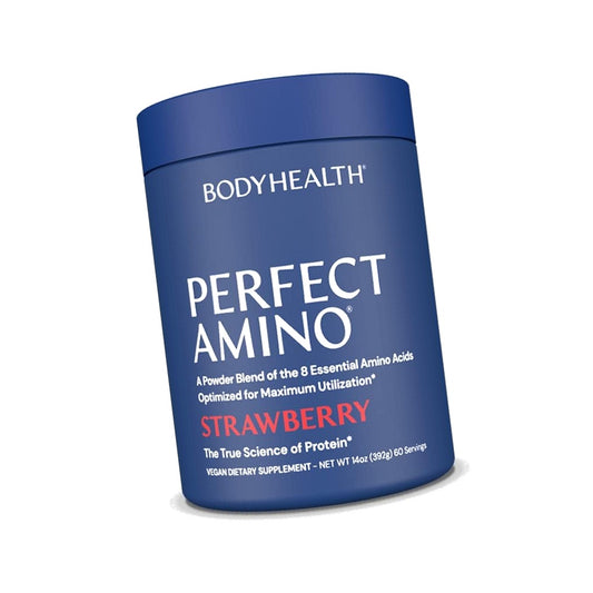 BodyHealth PerfectAmino Powder - BCAA and EAA Powder for Pre and Post Workout - Amino Acid Energy Drink for Men and Women to Support Lean Muscle and Recovery - Strawberry - 60 Servings