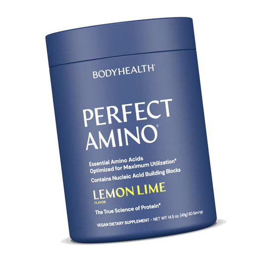 BodyHealth PerfectAmino Powder - BCAA and EAA Powder for Pre and Post Workout - Amino Acid Energy Drink for Men and Women to Support Lean Muscle and Recovery - Lemon Lime - 60 Servings