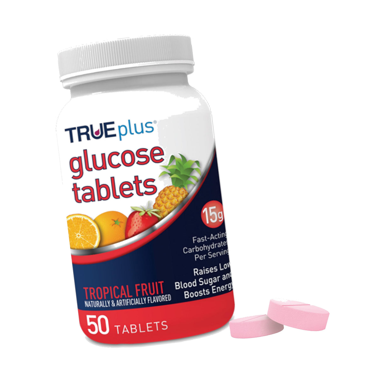 TRUEplus Glucose Tablets, Tropical Fruit Flavor, 50 Count