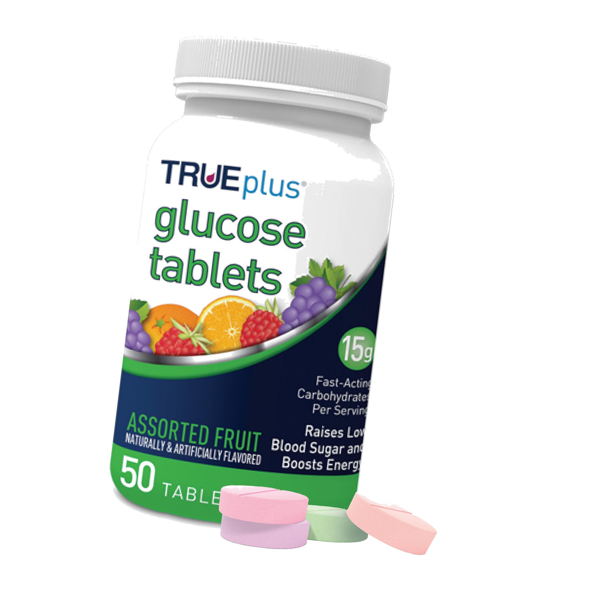 TRUEplus Glucose Tablets, Assorted Fruit Flavors, 50 Count