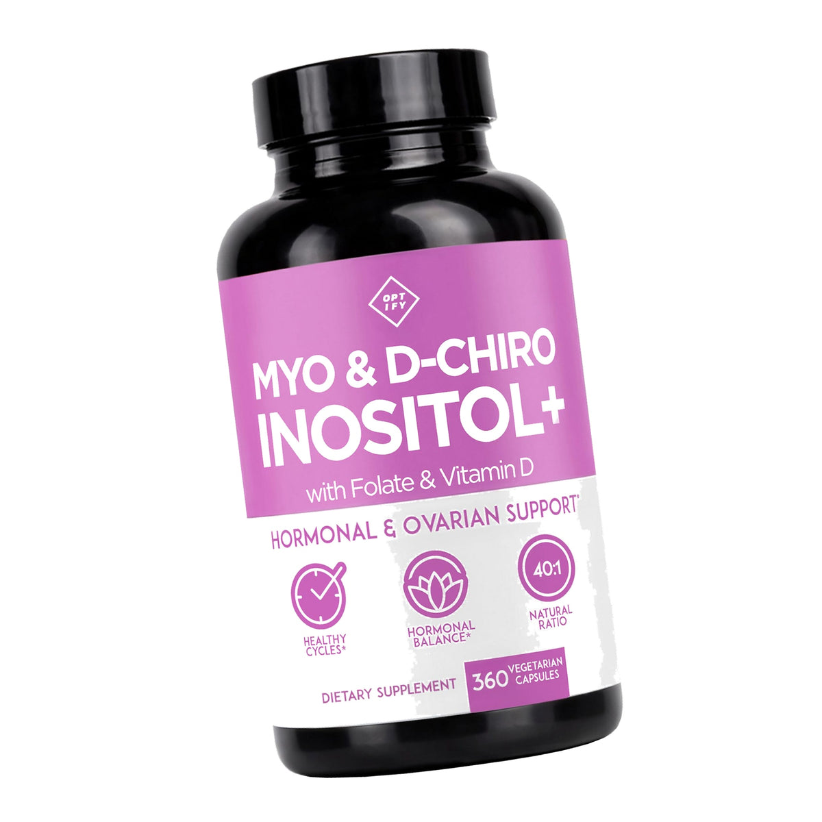 Optify Myo-Inositol & D-Chiro Inositol Supplement for Women | 40:1 Ratio Plus Folate and Vitamin D | Support Healthy Hormonal Balance, Regular Cycles, & Ovarian Health (360 Count (Pack of 1))