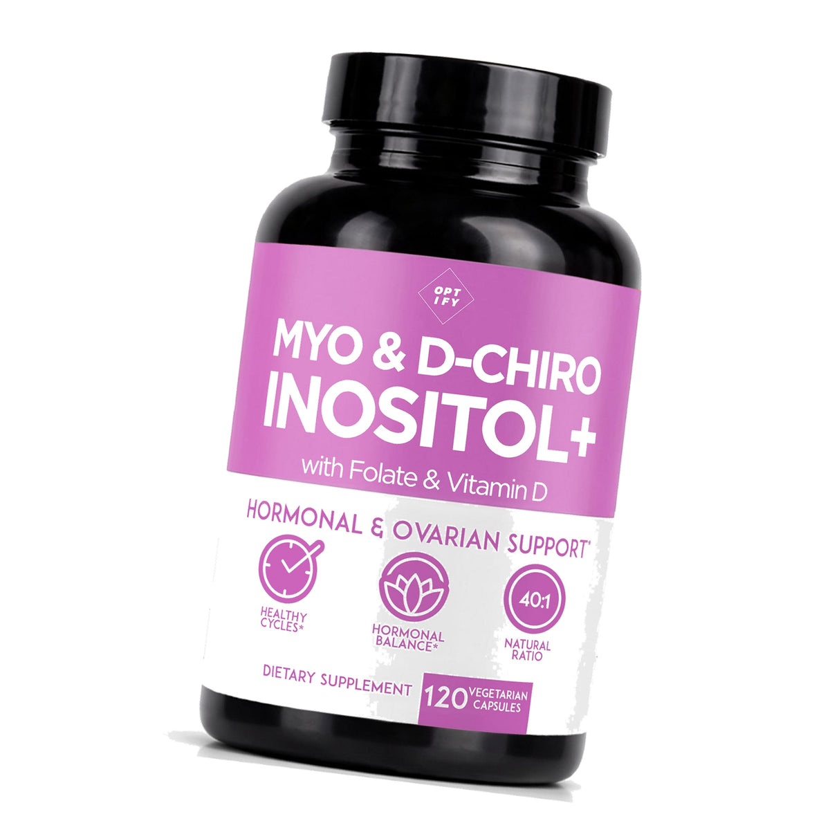 Optify Myo-Inositol & D-Chiro Inositol Supplement for Women | 40:1 Ratio Plus Folate and Vitamin D | Support Healthy Hormonal Balance, Regular Cycles, & Ovarian Health (120 Count (Pack of 1))