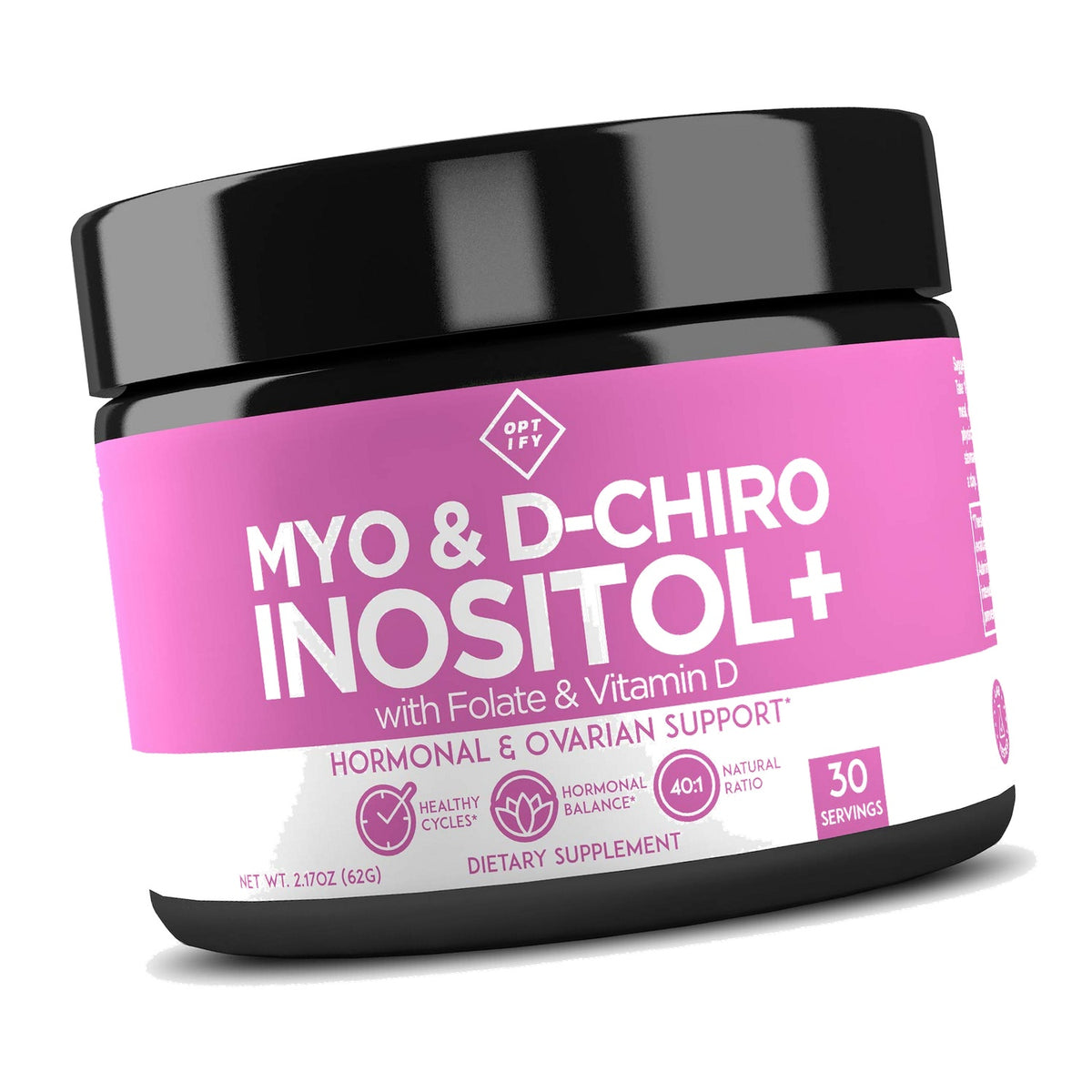 Optify Myo-Inositol & D-Chiro Inositol Supplement for Women | 40:1 Ratio Plus Folate and Vitamin D | Support Healthy Hormonal Balance, Regular Cycles, & Ovarian Health (2.22oz Powder (Pack of 1))