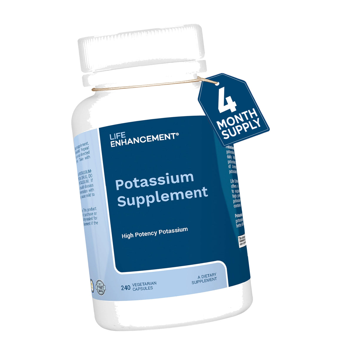 Life Enhancement High Potency 1020 mg Potassium Supplement for Muscle, Brain & Bone Health - No Additives High Absorption Elemental Potassium Supplement, Made in USA (240 Capsules – 120 Servings)