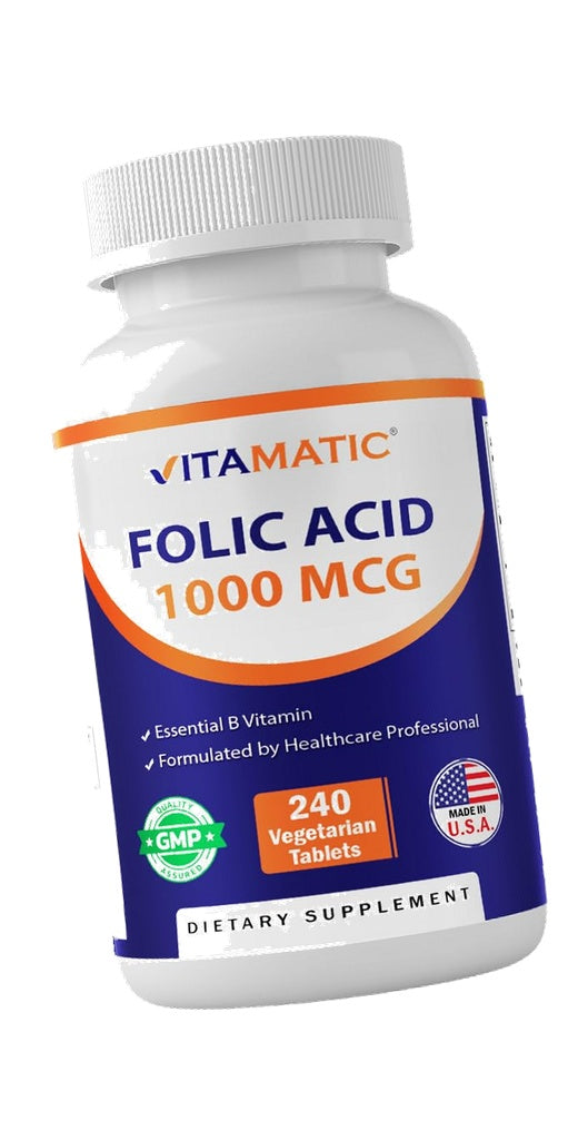 Vitamatic Folic Acid 1000 mcg (1 mg), 240 Vegetarian Tablets | Vitamin B9
