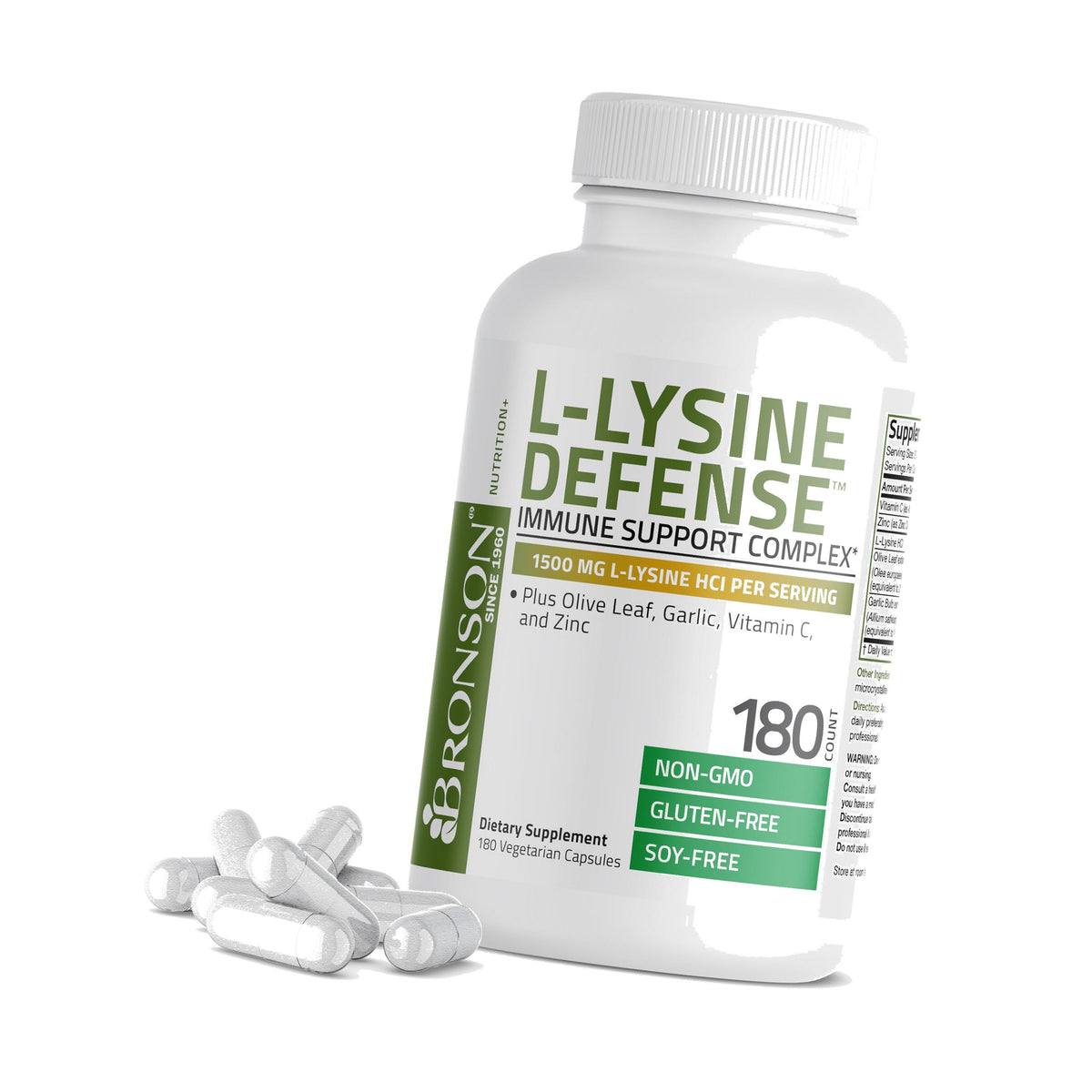 Bronson L-Lysine Defense Immune Support Complex, 1500 mg, 180 Capsules