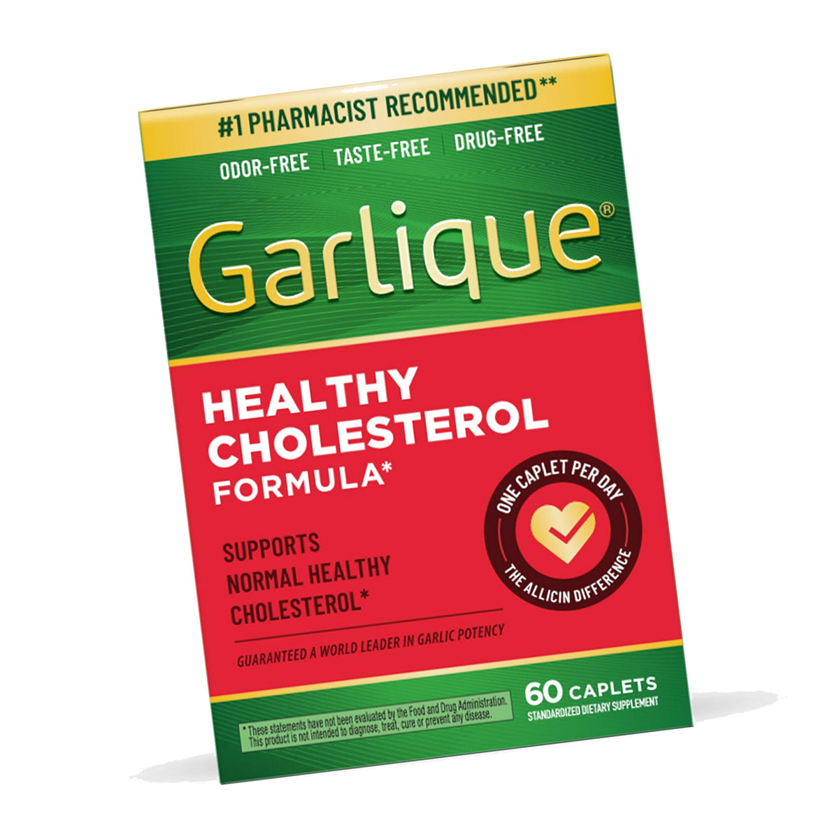 Garlique Garlic Extract Supplement, Healthy Cholesterol Formula, Odorless & Vegan, 60 Caplets