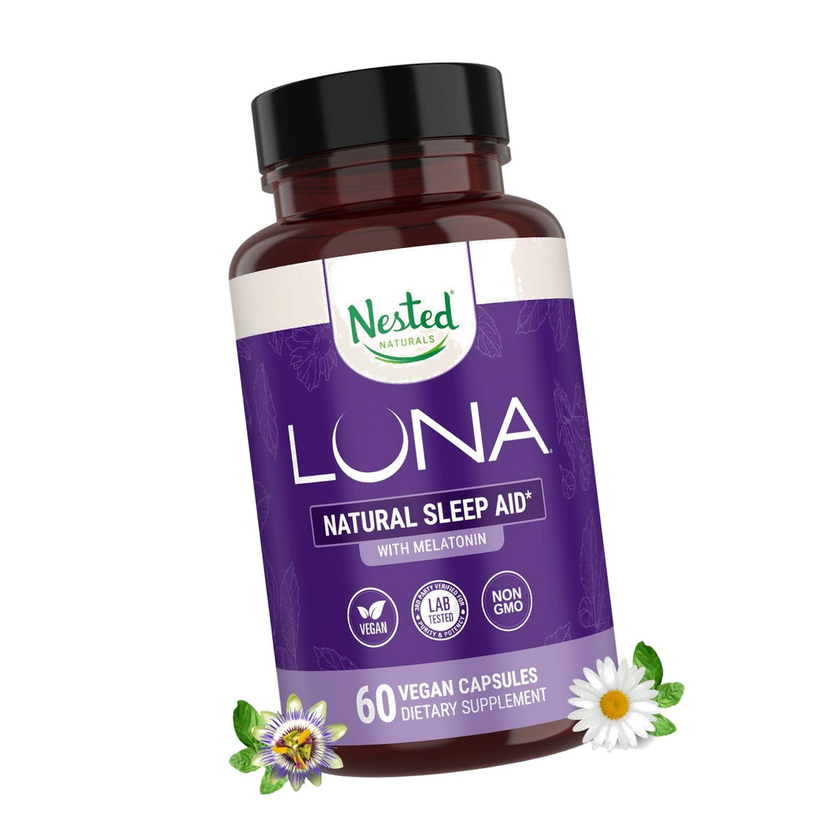 Nested Naturals Luna Sleep Aid - Non-Habit Forming Natural Sleeping Pills for Adults with Naturally Sourced Ingredients - Valerian Root, Melatonin, Chamomile, Lemon Balm, & More - 60 Vegan Capsules