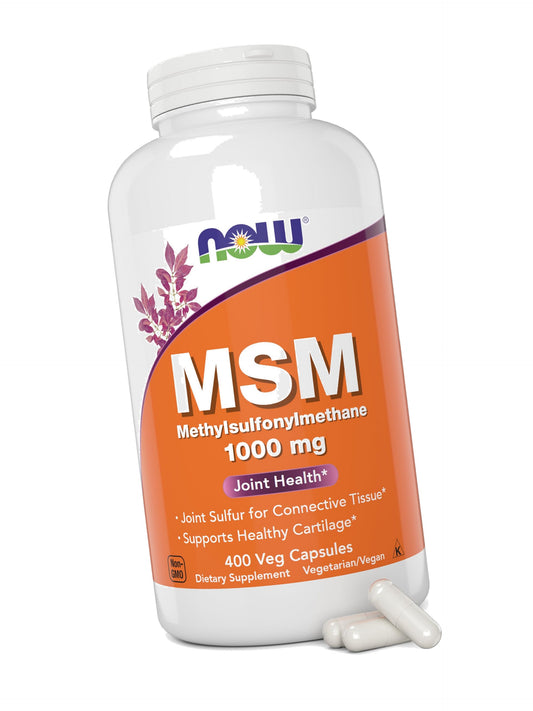 Now MSM 1000mg Veg Capsules, 400 Count Methyl-Sulphonyl-Methane, Made in USA, Sulfur Supplement, Non-GMO, Vegan Vegetarian Friendly