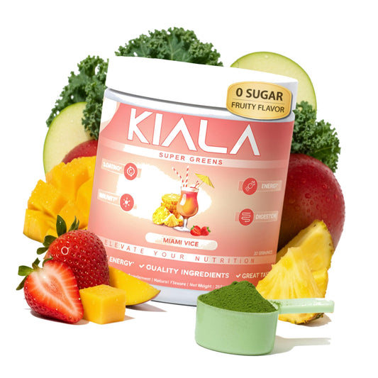 Kiala Nutrition Super Greens Powder with Spirulina & Chlorella for Digestion, Gut Health, Immunity, Energy, Gluten Free, Vegan, Sugar Free, Spectra Blend, Miami Vice Flavor 30 Servings