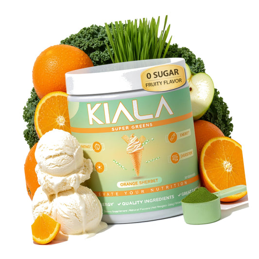 Kiala Nutrition Super Greens Powder with Spirulina & Chlorella for Digestion, Gut Health, Immunity, Adaptogens, Energy, Gluten Free, Vegan, Sugar Free, Orange Sherbet, 30 Servings