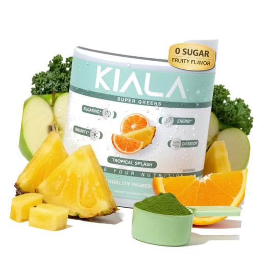 Kiala Nutrition Super Greens Powder with Spirulina & Chlorella for Digestion, Gut Health, Immunity, Adaptogens, Energy, Gluten Free, Vegan, Sugar Free, Tropical Splash, 30 Servings