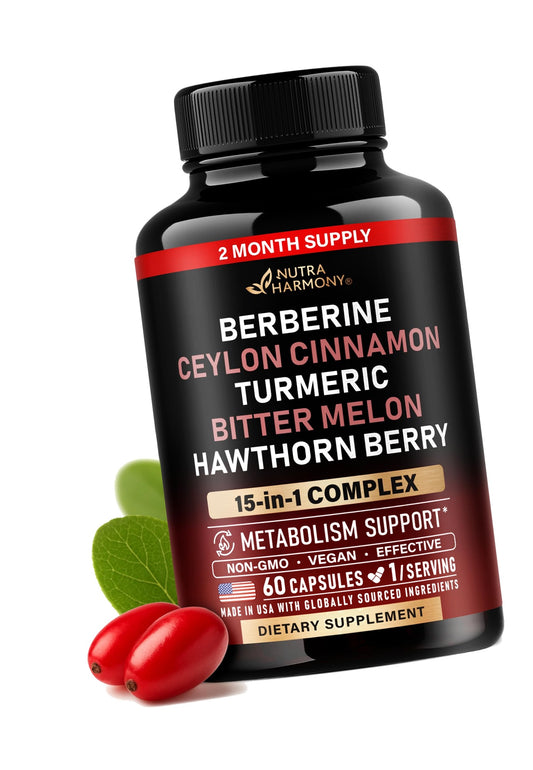 Berberine with Ceylon Cinnamon, Bitter Melon, Hawthorn & Turmeric, 60 Caps