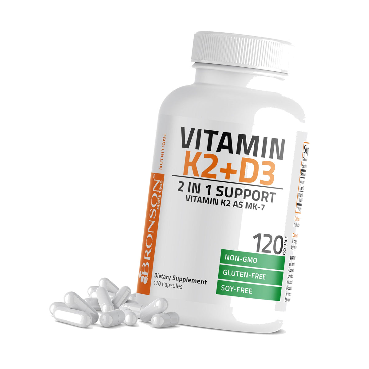 Bronson Vitamin K2 D3 (MK7) Supplement 2-in1 D3 & K2 Complex, 120 Capsules