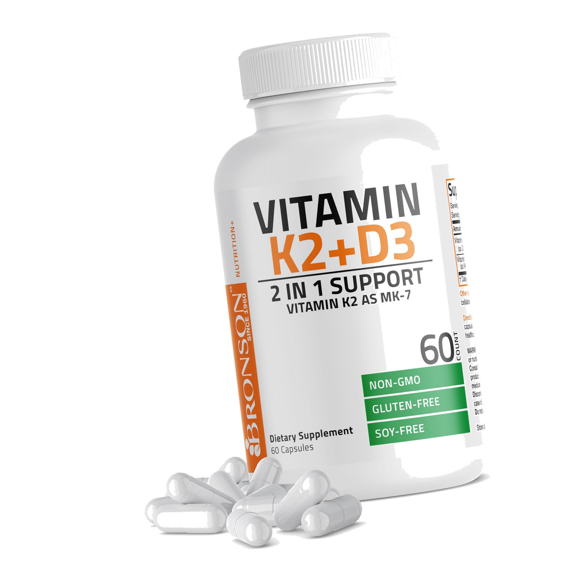 Bronson Vitamin K2 D3 (MK7) Supplement 2-in1 D3 & K2 Complex, 60 Capsules