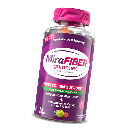 MiraFIBER Gummies, from The Makers of MiraLAX, Vegan Formula, 8g Per Serving, Gut Health for Men & Women, Prebiotic Fiber Gummies for Adults, Mixed Fruit Flavor 72Ct