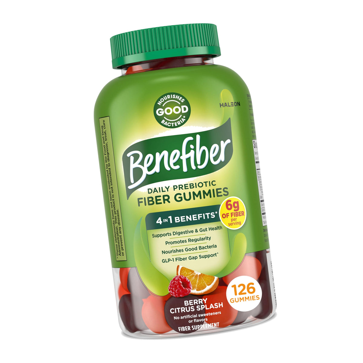 Benefiber Prebiotic Fiber Supplement Gummies, Citrus Berry Splash, 126 Ct