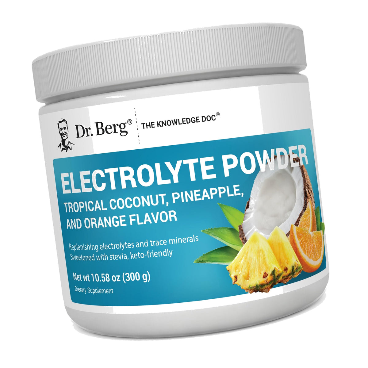 Dr. Berg Zero Sugar Hydration Keto Electrolyte Powder - Enhanced w/ 1000 mg of Potassium & Real Pink Himalayan Salt (NOT Table Salt) - Tropical Coconut, Pineapple & Orange Drink Supplement 50 Servings