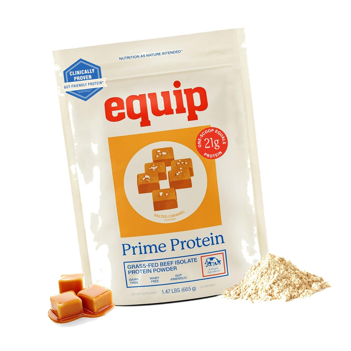 Equip Foods Prime Protein Powder | Clean, Grass Fed Beef Protein Powder, Carnivore Protein Isolate | Paleo, Keto Friendly, Gluten & Dairy Free, Helps Build & Repair Tissue| 30 Servings, Salted Caramel