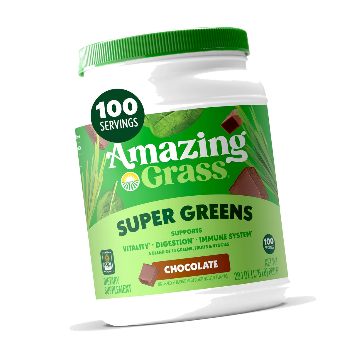 Amazing Grass Super Greens Powder, Organic, Chocolate, 100 Servings