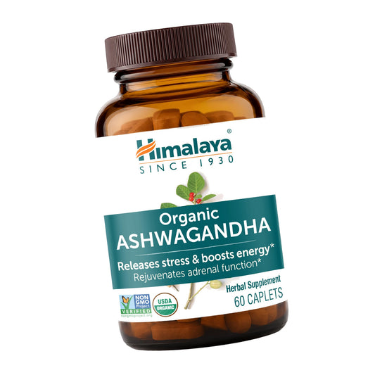 Himalaya USDA Organic Ashwagandha Root, 670 mg, 60 Day Supply, 60 Caplets