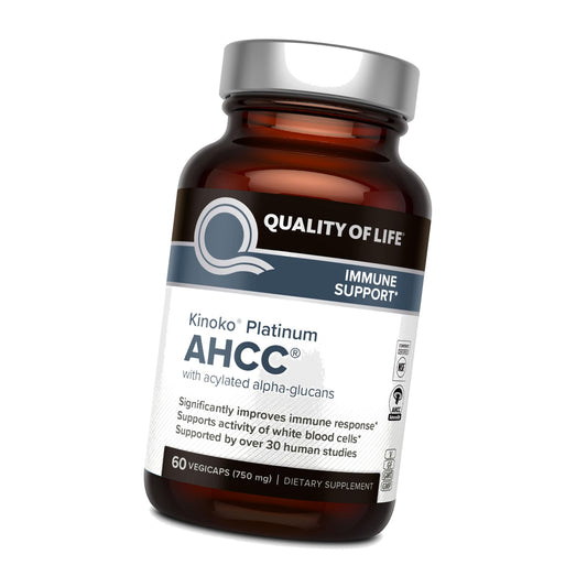 Quality of Life Premium Kinoko Platinum AHCC Herbal Supplement, 750mg per Capsule, for Immune Support, Liver Function, Maintains Natural Killer Cell Activity, Pack of 1, 60 Veggie Capsules