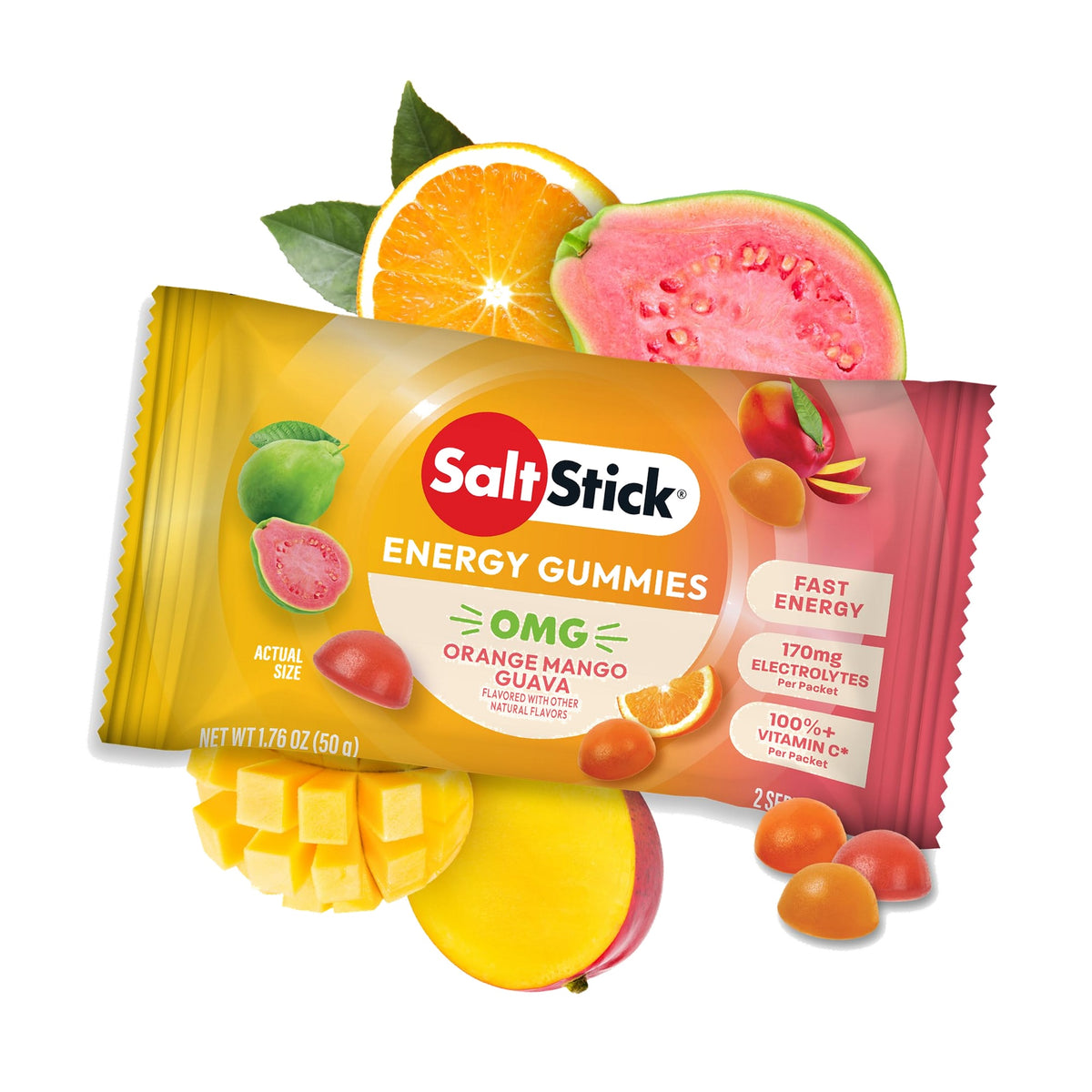 SaltStick Energy Chews Orange Mango Guava Energy Gummies 10 Bags/20 Serving