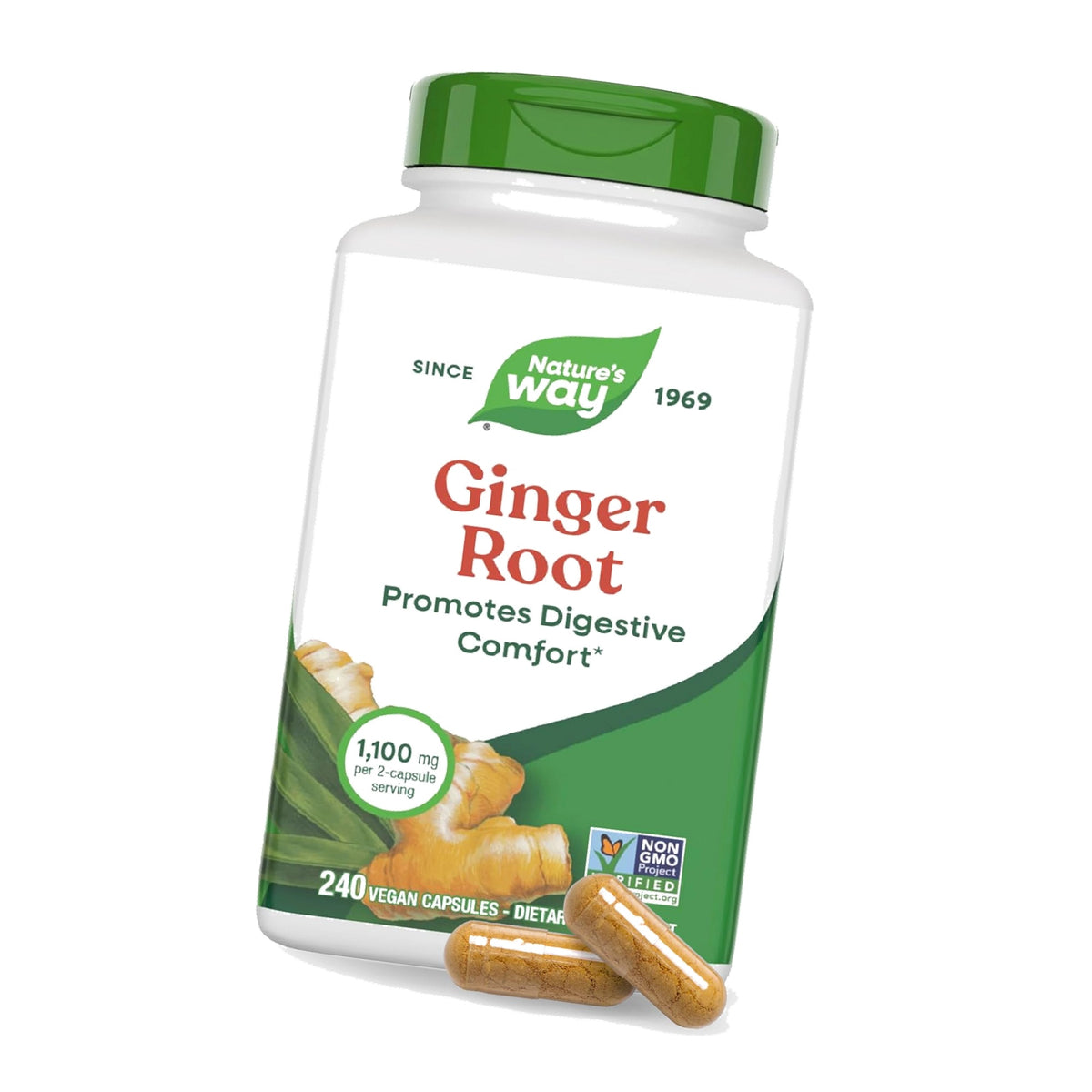 Nature's Way Ginger Root Capsules,1,100 mg per Serving, Vegan, 240 ct