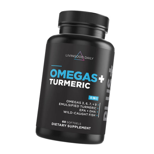 Livingood Daily Omega 3 6 7 9 Plus Turmeric Curcumin Supplement, 60Softgels