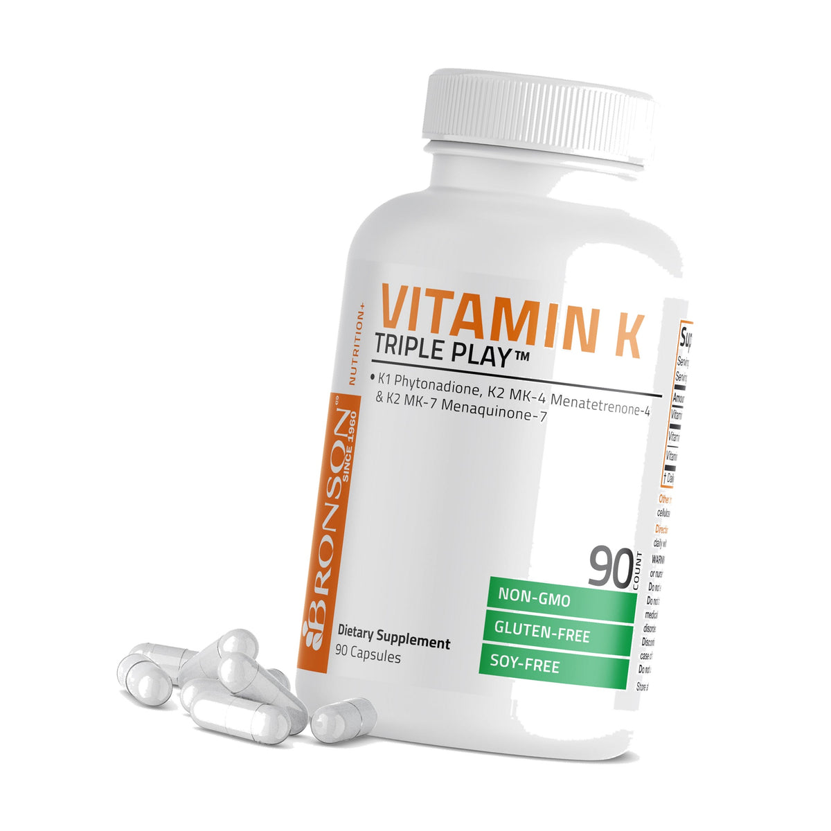 Bronson Vitamin K Triple Play Full Spectrum K1 & K2 MK-4/MK-7, 90 Capsules