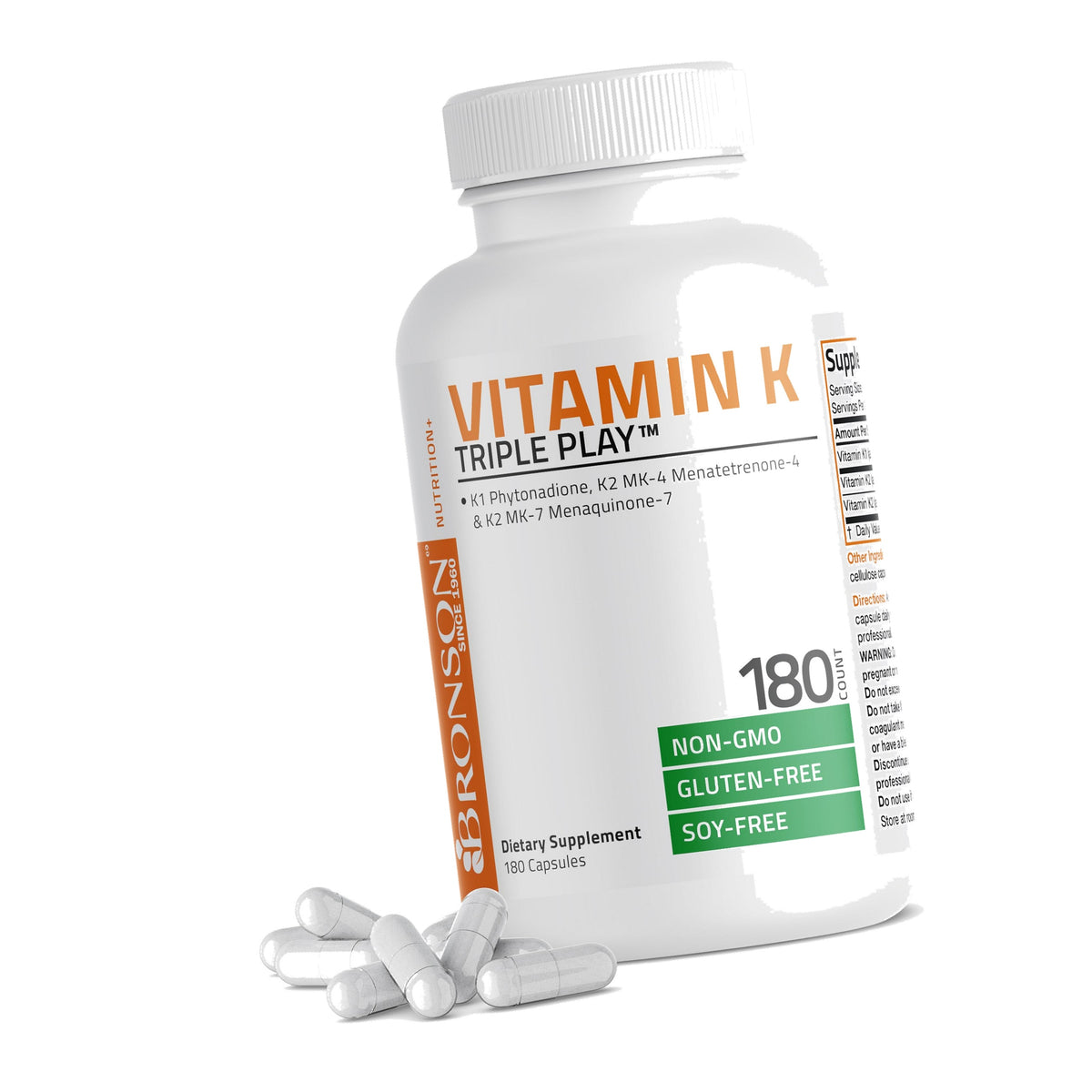 Bronson Vitamin K Triple Play Full Spectrum K1 & K2 MK-4/MK-7, 180 Capsules