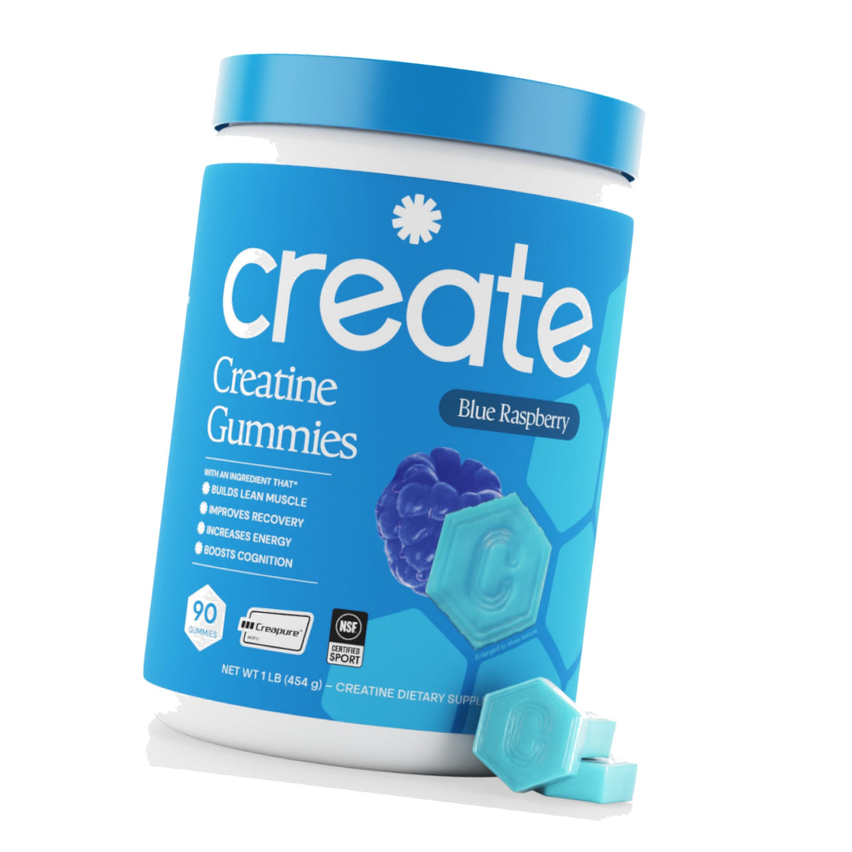 Create Creatine Monohydrate Gummies for Women and Men, Blue Raspberry, 90ct