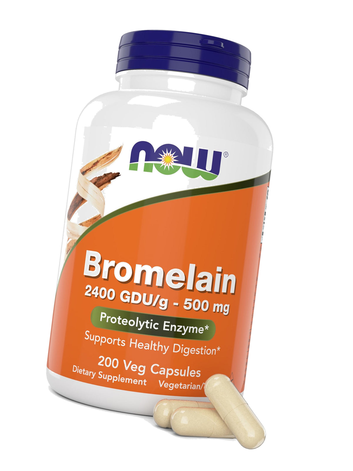 Now Bromelain 500 mg, 200 Veg Capsules - Natural Pineapple, Proteolytic Enzyme Supplement, 2400 GDU