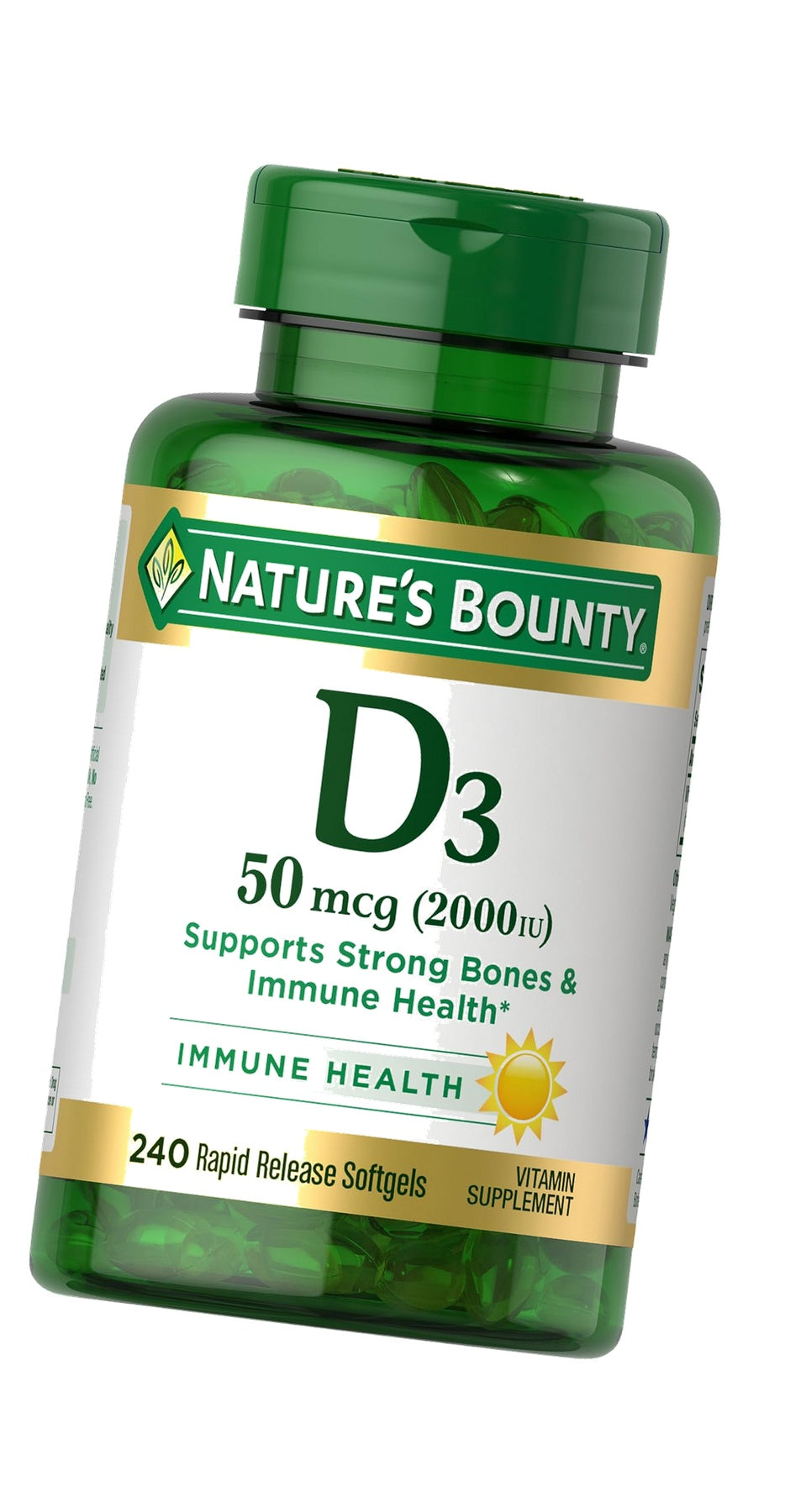 Nature's Bounty Vitamin D3 2000 IU, Immune and Bone Support, 240 Softgels