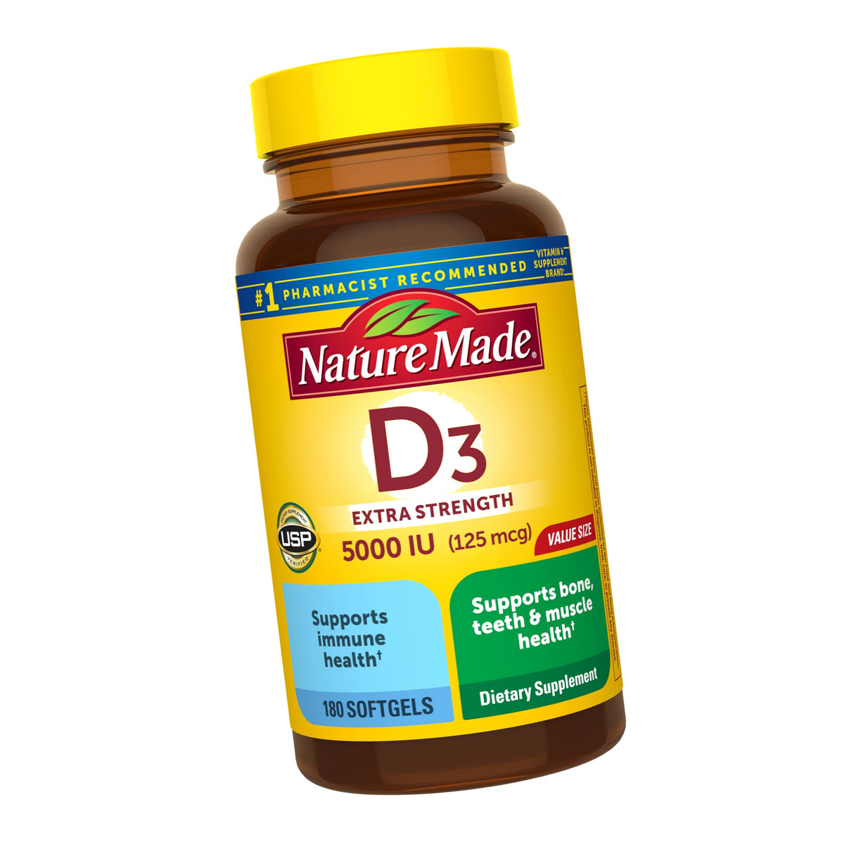 Nature Made Vitamin D3 5000 IU (125 mcg), 180 Vitamin D Softgels