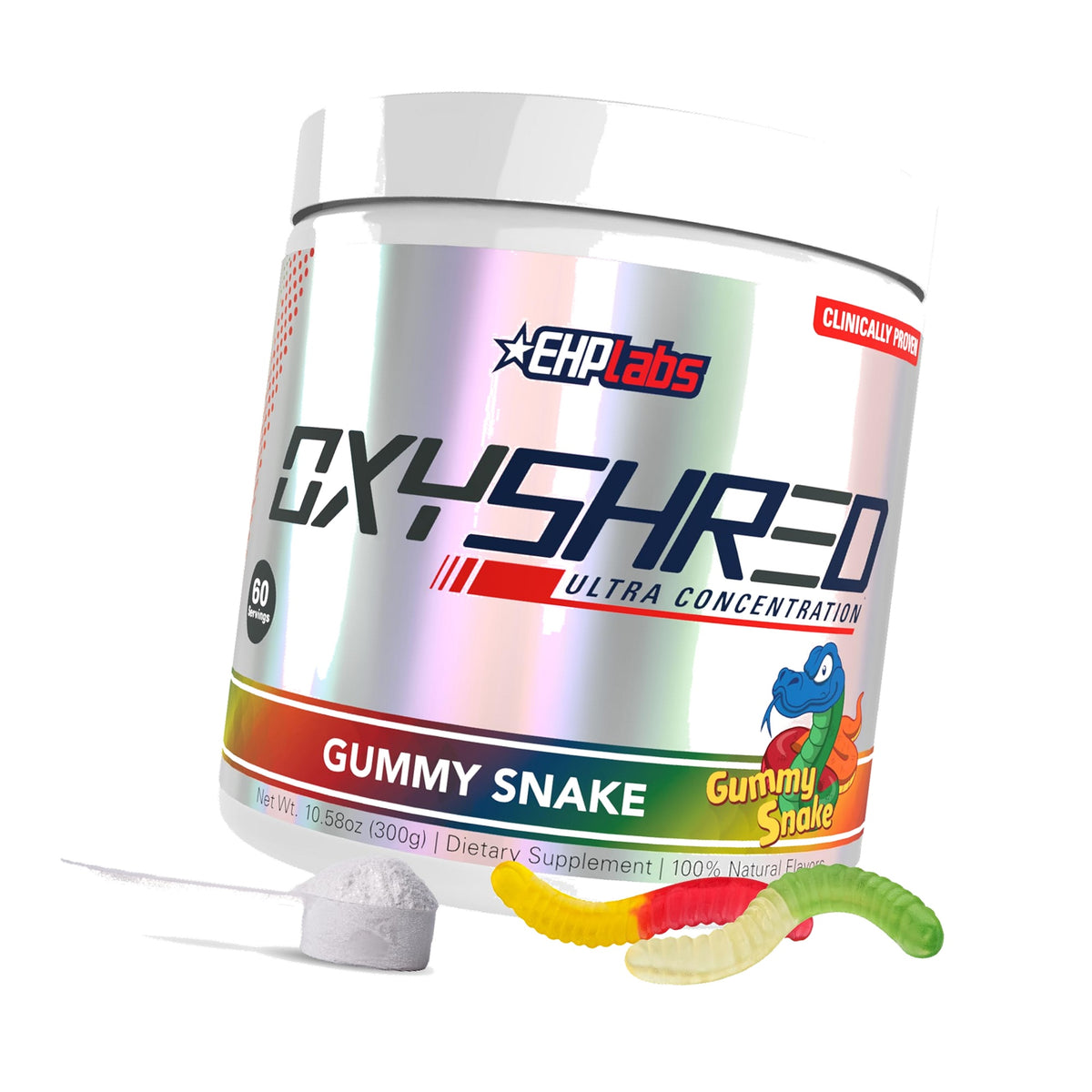 EHP Labs OxyShred Pre Workout Powder - Preworkout Powder with L Glutamine & Acetyl L Carnitine, Energy Boost Drink - Gummy Snake, 60 Servings
