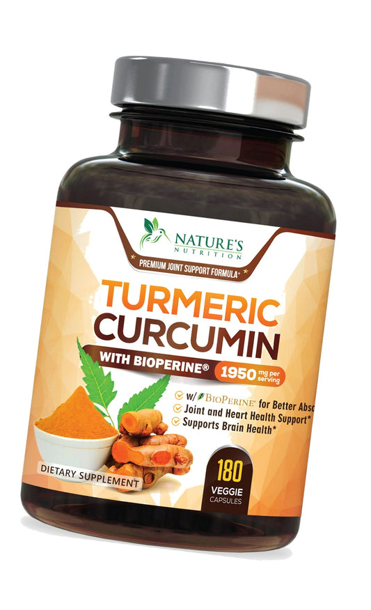 Turmeric Curcumin Supplement - 1950mg Organic Turmeric - 95% Curcuminoids & BioPerine Black Pepper Extract for Best Absorption - Natural Vegan Joint & Immune Support, Bottled in USA - 180 Capsules
