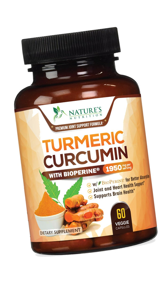 Turmeric Curcumin Supplement - 1950mg Organic Turmeric - 95% Curcuminoids & BioPerine Black Pepper Extract for Best Absorption - Natural Vegan Joint & Immune Support, Bottled in USA - 60 Capsules